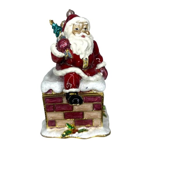 Other - Enameled Bejeweled Santa on Chimney Jewelry Trinket Box collectable